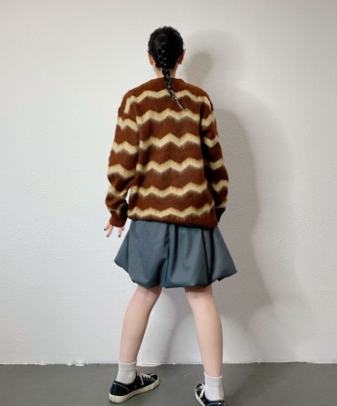 Caramel Zip Stripe Knit with Beanie  #241256